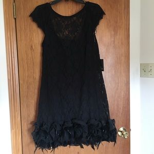 Gorgeous black lace party dress with feathers
